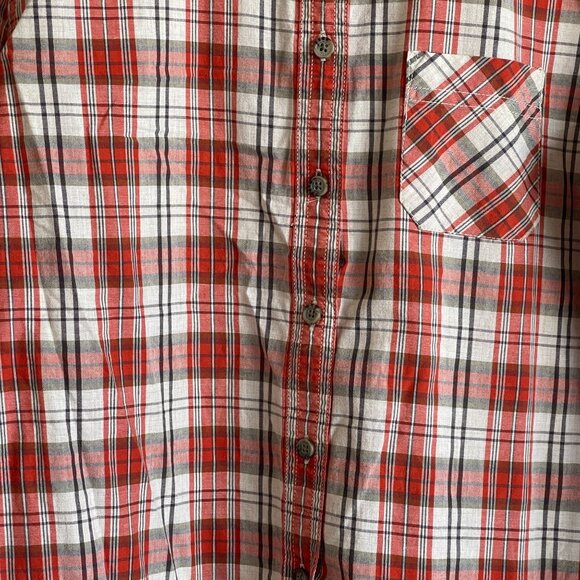 Roots Canada Womens Red Plaid Button-Up Shirt Large 100% Cotton Long Sleeve - Picture 2 of 9